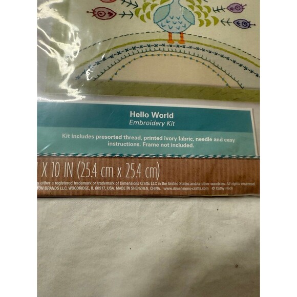 VTG Dimensions Hello World Embroidery Kit Cathy Heck Studio 10” x 10” New Seal - Picture 5 of 9